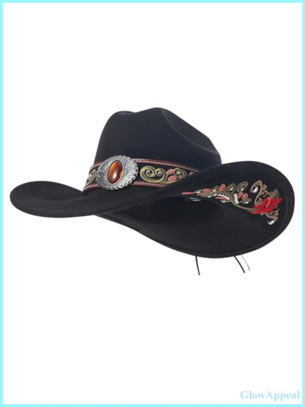 Suede-Finish Felt Cowboy Hat with Embroidered Western Accent Wide Brim